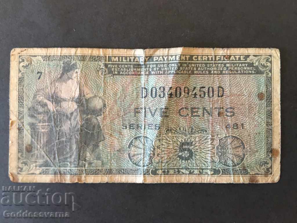 US Military Payment Certificates 5 cents 1951 series 48