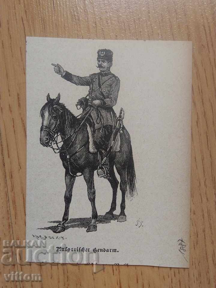 Φρουρά αστυνομικός 1887 ομοιόμορφη παλιά χαρακτική 1887