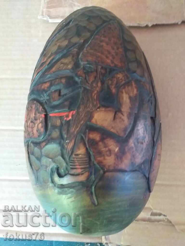 HUGE OLD WOODEN EASTER EGG WITH CARVING AND ENGRAVING - 5 HUGE OLD WOODEN EASTER EGG WITH CARVING AND ENGRAVING - 5