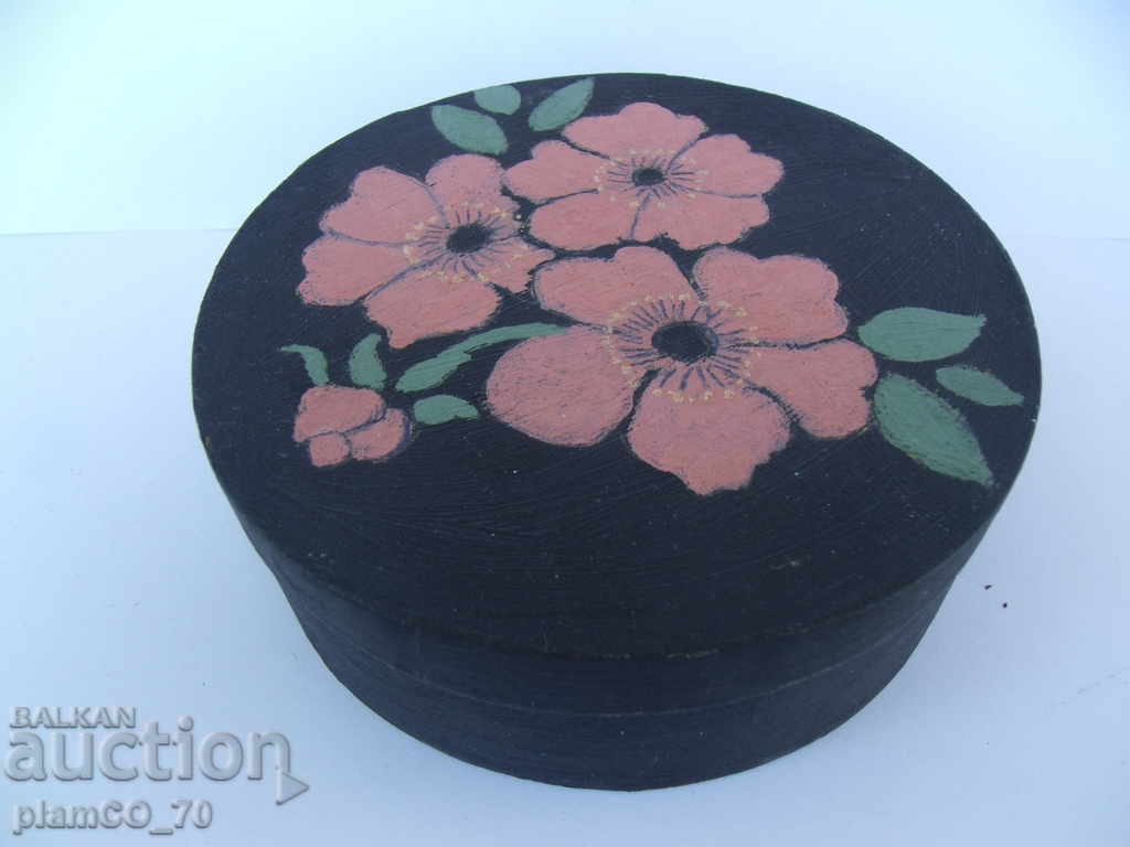 № * 4349 old wooden box - painted ornaments - veneer - 6