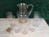 Service jug + water glasses, engraved, thin glass