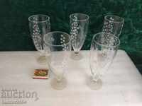 Set of 5 glasses min. century, white wine, engraved, thin crystal