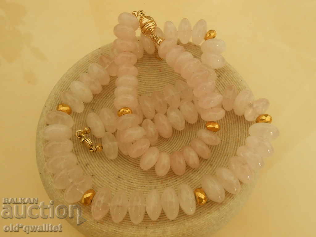 Колие и Гривна, Злато 375 и Розов кварц, щемпели налични - 7