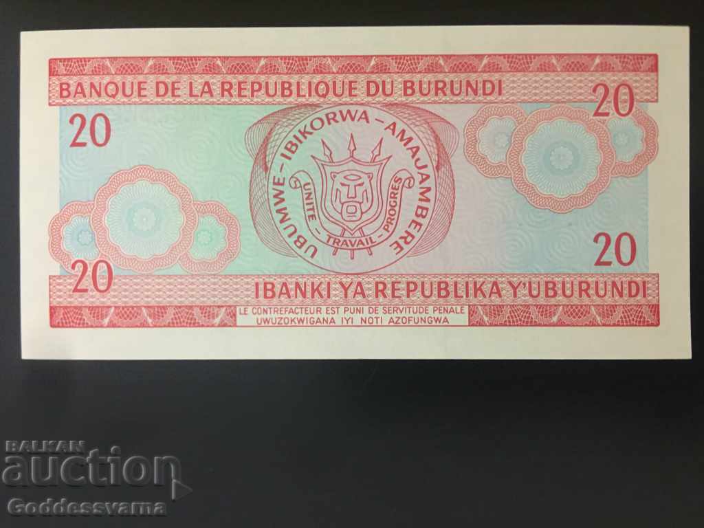 Burundi 20 Francs 1997 Pick 27 Unc Ref 5229 with price 2.00 BGN | € 1.02 Burundi 20 Francs 1997 Pick 27 Unc Ref 5229 with price 2.00 BGN | € 1.02