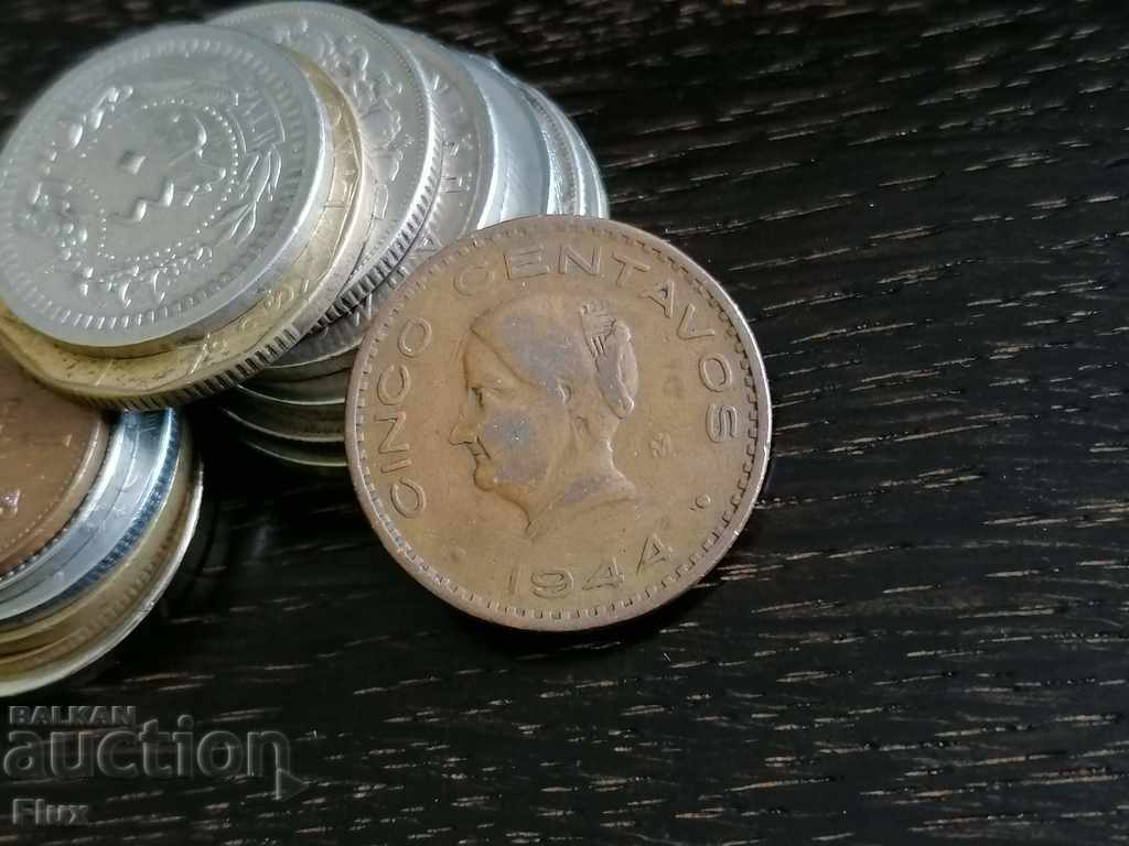 Монета - Мексико - 5 центавос | 1944г.
