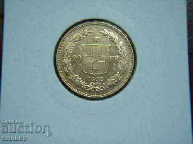 20 Francs 1892 Swizerland (Швейцария) /2/ - AU (злато)