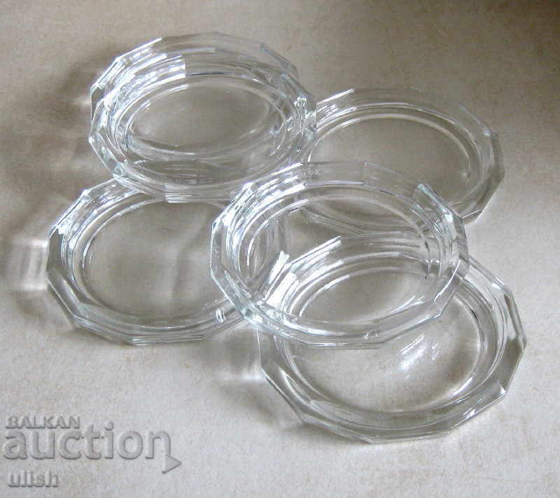 Set of 6 plates of Czech crystal glass for jam