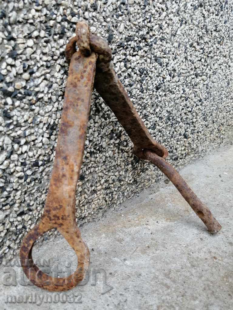 Old latch wrought iron lock primitive chain
