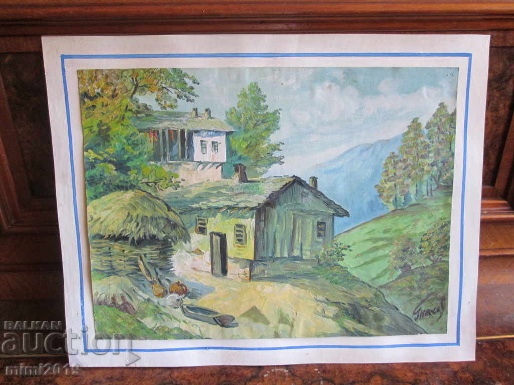 Pictura veche, ulei, carton, semnătură - Tanev, 48x37 cm.