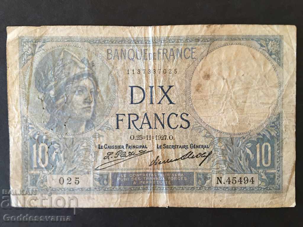 Franța 10 franci 1927 Pick 73d Ref 5494