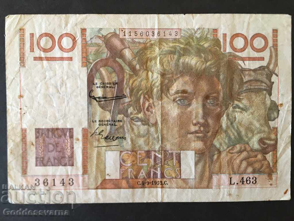 France 100 Francs 1952 Επιλογή 128 Ref 6143