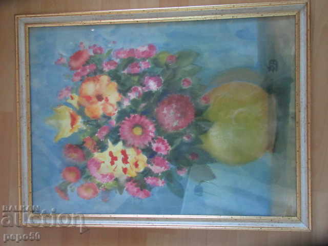 BEAUTIFUL WATERCOLOR IN GLASS FRAME - 48 x 63 cm.