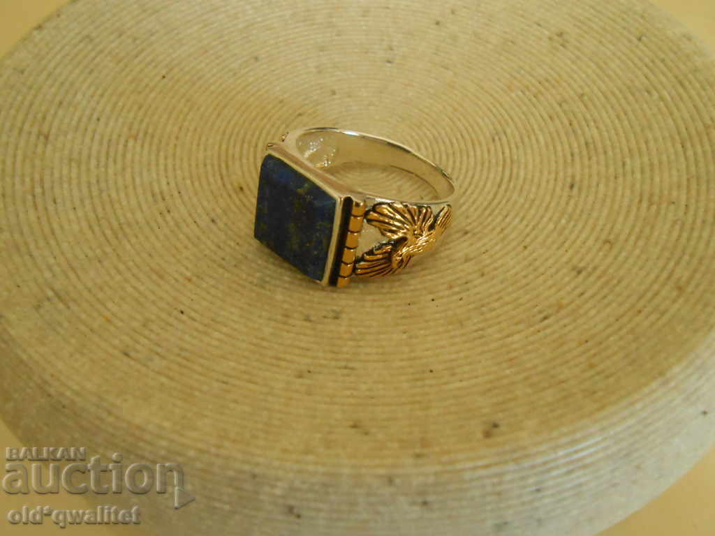 Auction Men's silver ring with gilding, EAGLE, Silver 925 Auction Men's silver ring with gilding, EAGLE, Silver 925