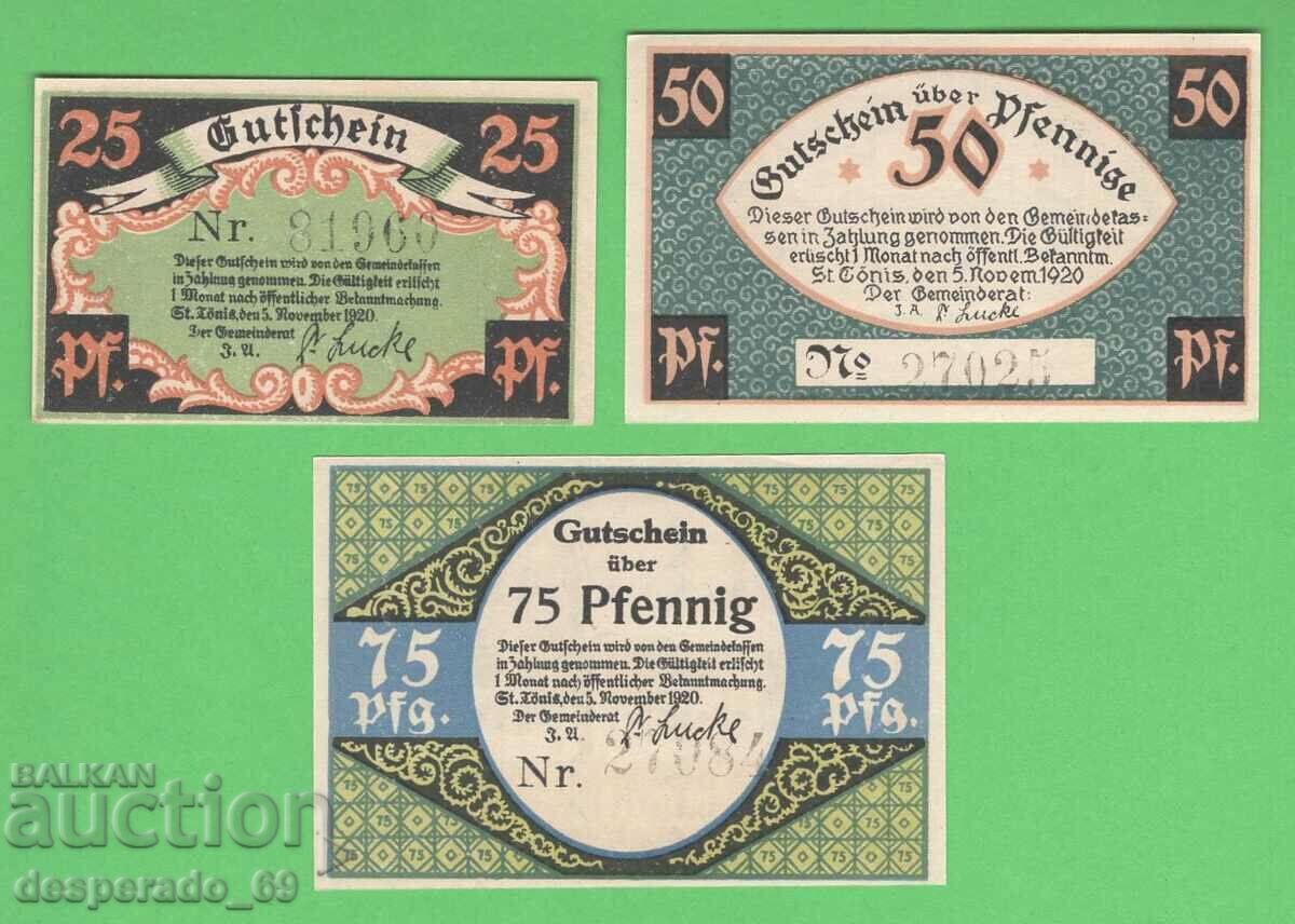 (¯`'•.¸NOTGELD (St. Tönis) 1920 UNC -3 pcs. banknotes¸.•'´¯) with price 7.80 BGN | € 3.99 (¯`'•.¸NOTGELD (St. Tönis) 1920 UNC -3 pcs. banknotes¸.•'´¯) with price 7.80 BGN | € 3.99