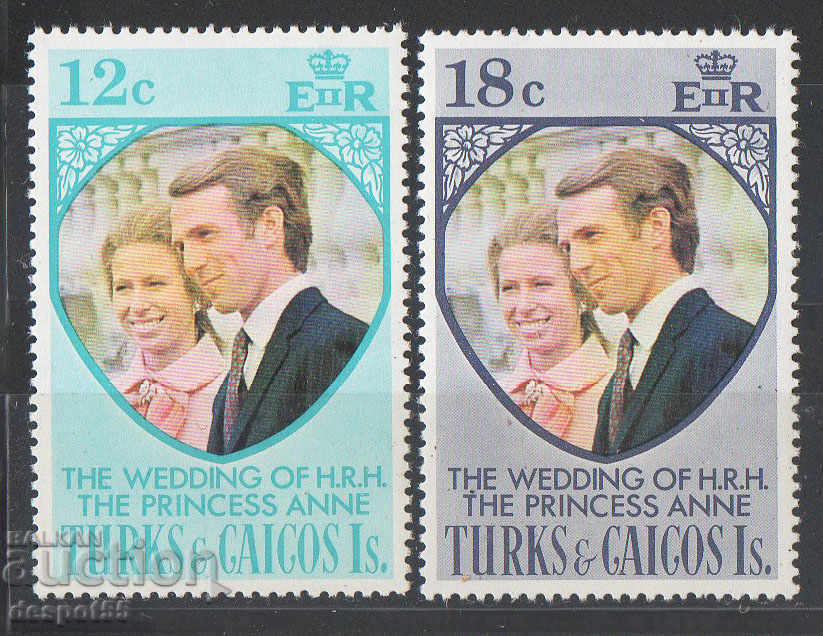 1973. Turks & Caicos. Royal wedding - prince. Anne and Mark Phillips