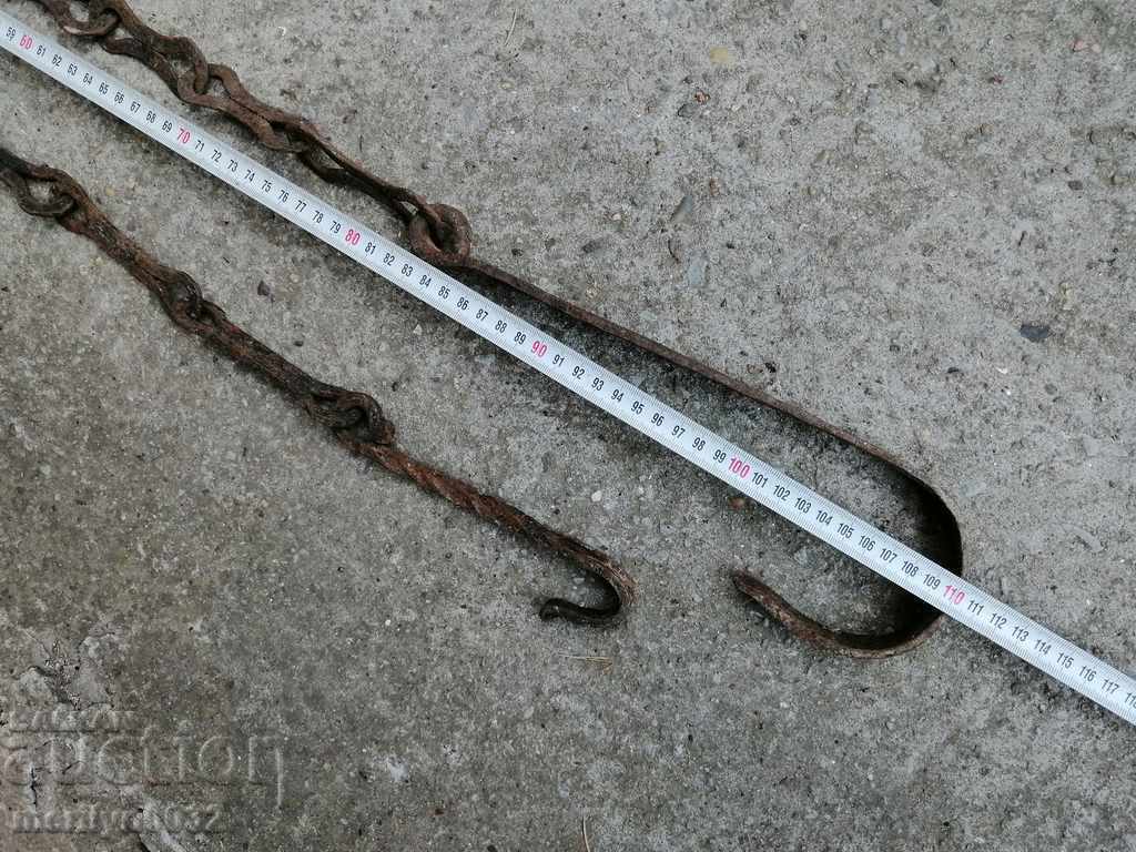 Old forged chain with hook, hearth for hearth chain hook - 5
