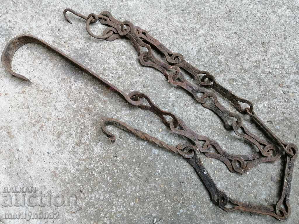 Old forged chain with hook, hearth for hearth chain hook - 6