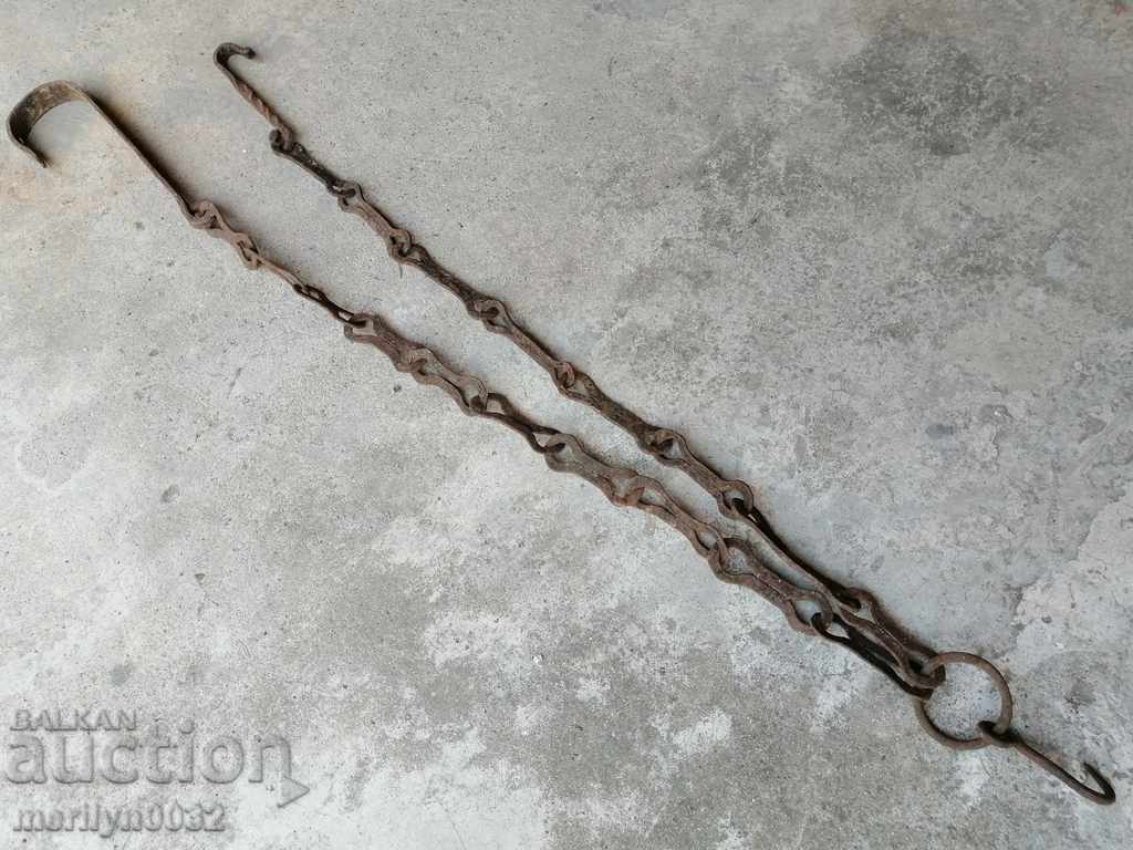 Old forged chain with hook, hearth for hearth chain hook - 7