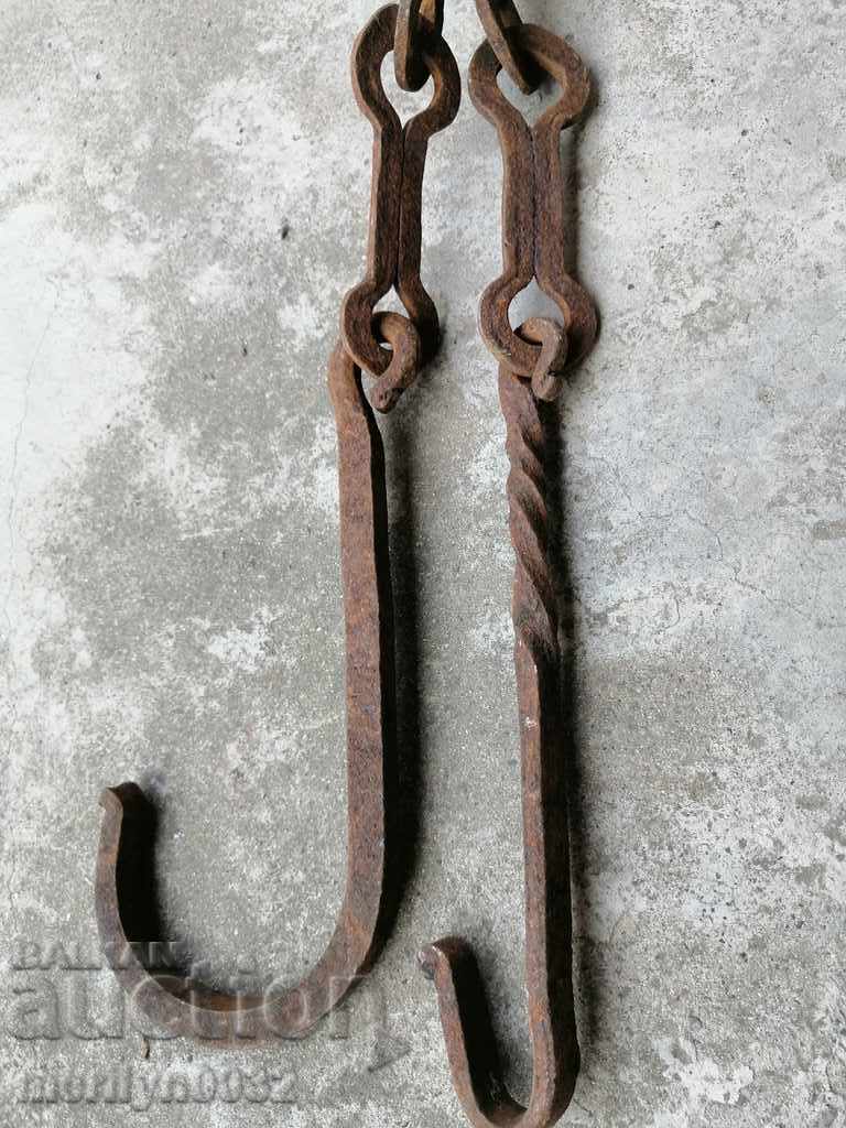 Delivery of Old forged chain with hook, hearth for hearth chain hook