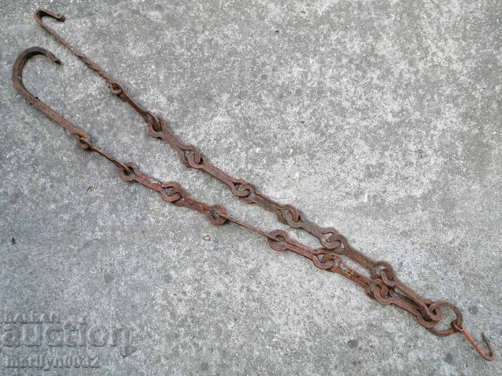 Old forged chain with hook, hearth for hearth chain hook - 5