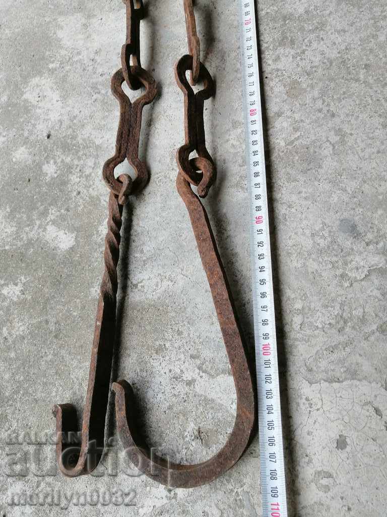 Old forged chain with hook, hearth for hearth chain hook - 6