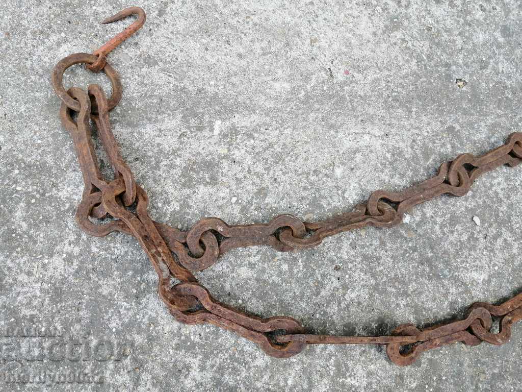 Old forged chain with hook, hearth for hearth chain hook - 7