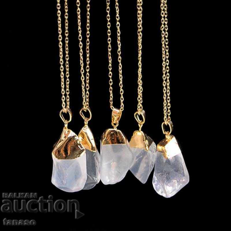 Necklace with polished white quartz in gold-plated setting