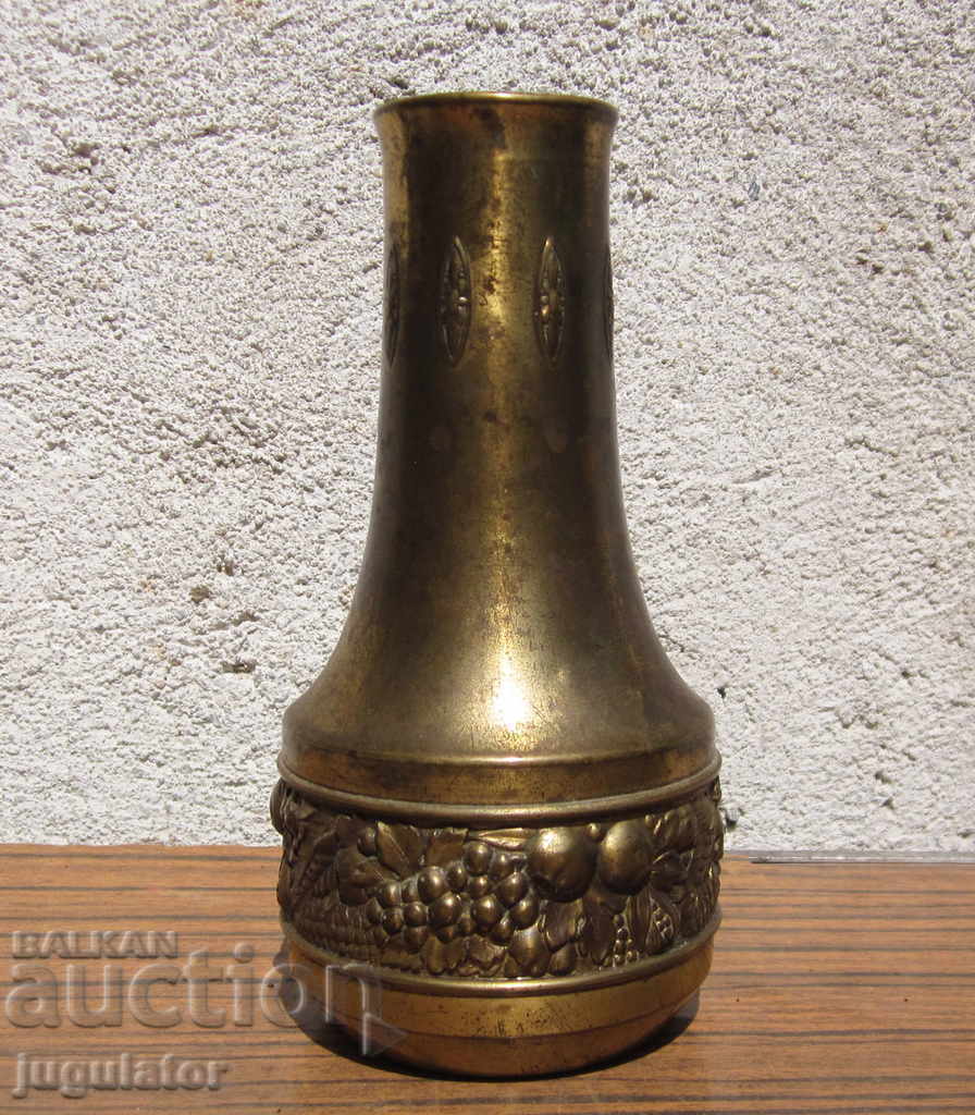 Art Deco antique bronze vase with flower ornaments marked