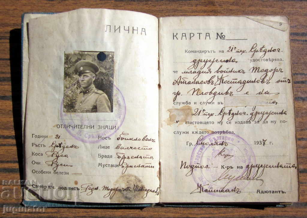 Έγγραφο στρατιωτικής ταυτότητας του Βασιλείου της Βουλγαρίας του Β 'Παγκοσμίου Πολέμου