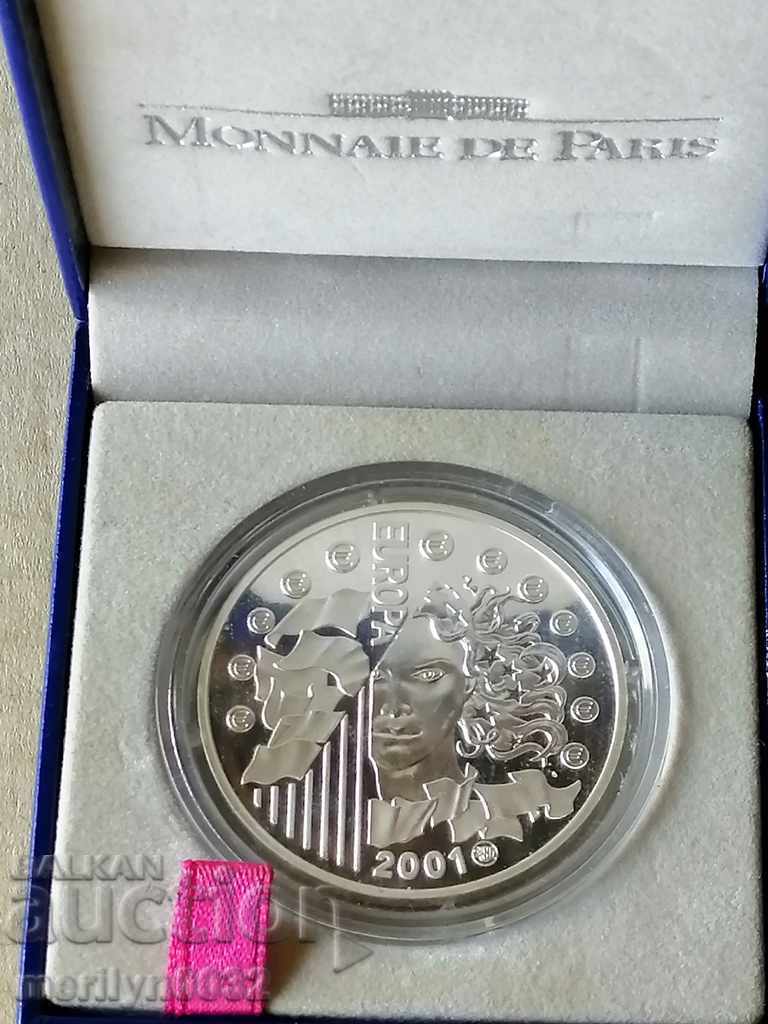 Юбилейна сребърна монета с кутия Евро съюз 2001 год сребро