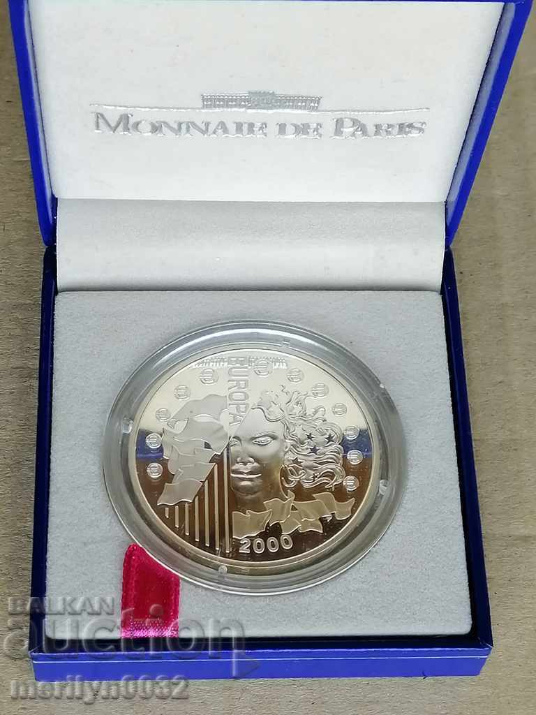 Юбилейна сребърна монета с кутия Евро съюз 2000 год сребро