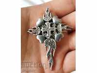 Medallion Cross with Flames and Hearts of Steel
