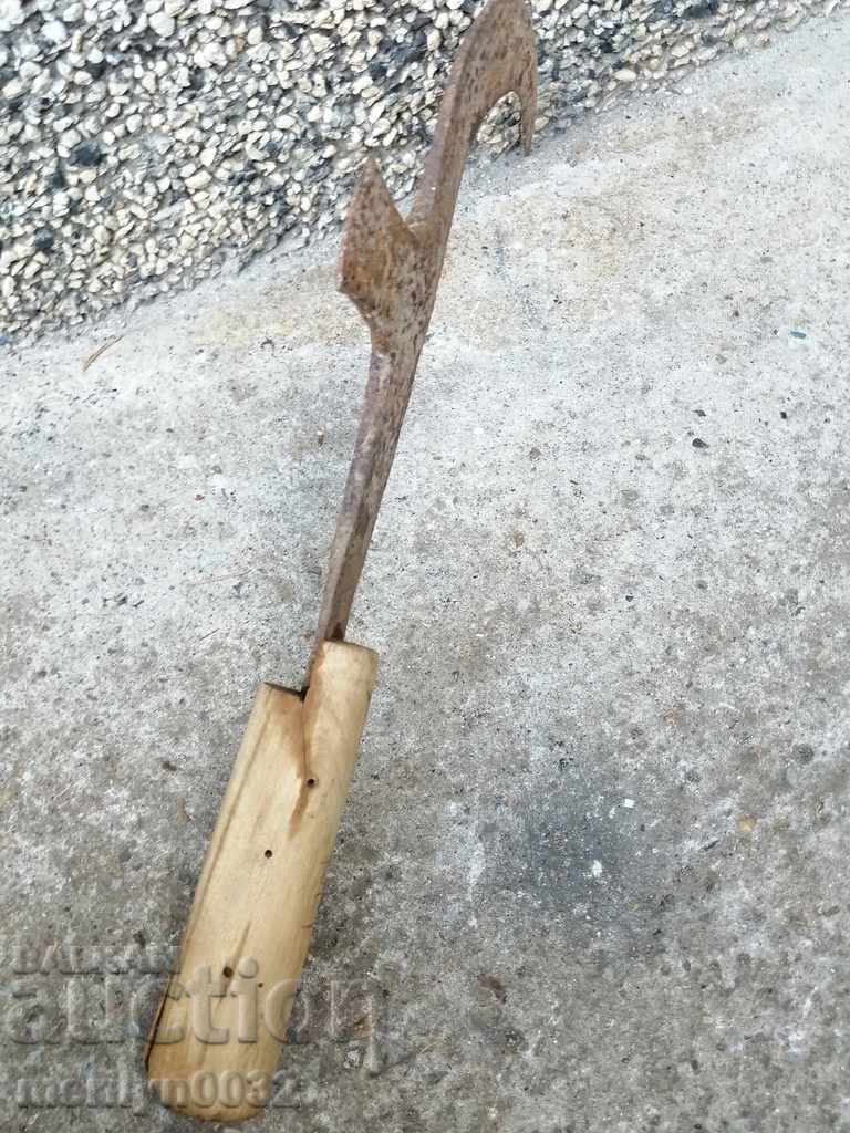 Old hand-made fork, wrought iron, chopper - 7