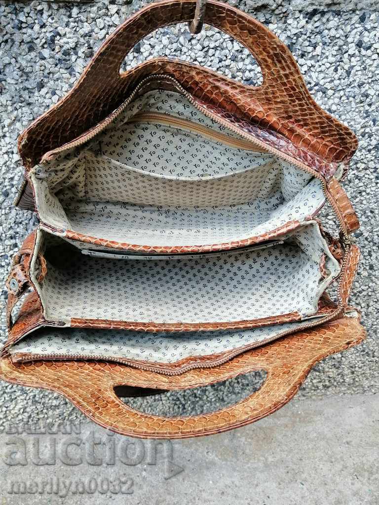 Women's Leather Python Skin Handbag - 5 Women's Leather Python Skin Handbag - 5