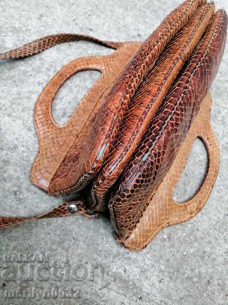 Women's Leather Python Skin Handbag - 6 Women's Leather Python Skin Handbag - 6