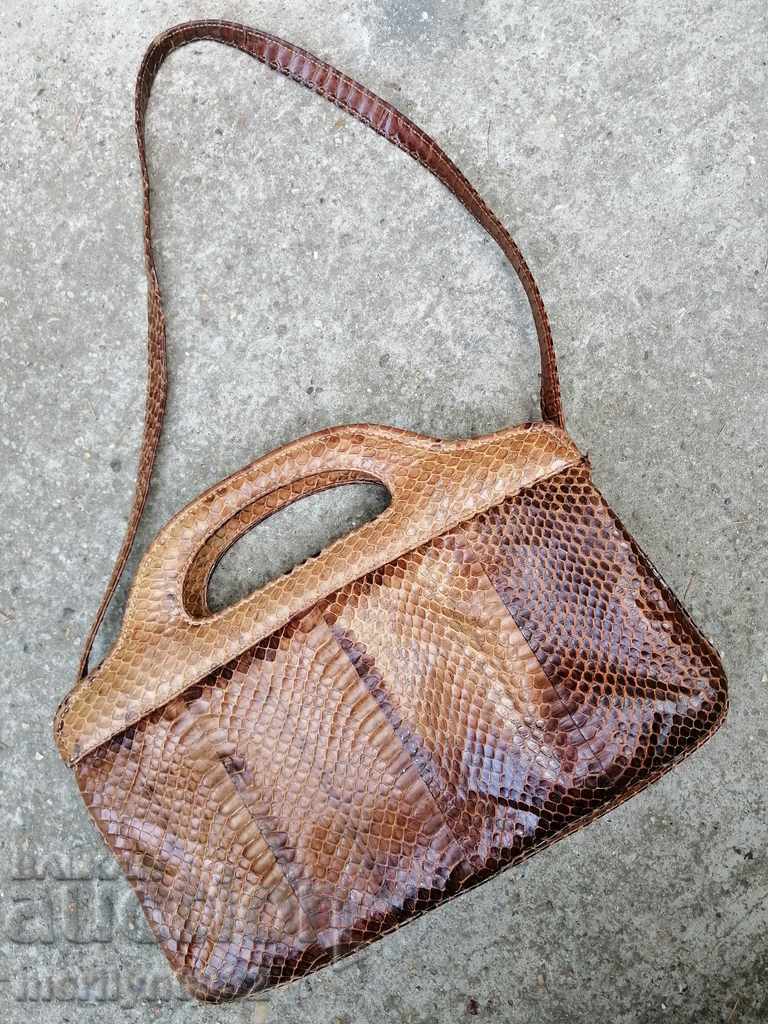 Women's Leather Python Skin Handbag - 7 Women's Leather Python Skin Handbag - 7