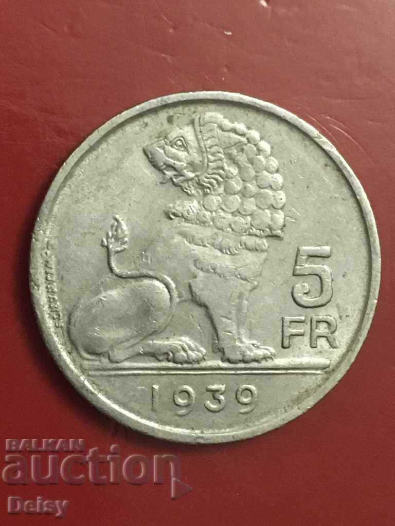 Белгия 5 франка 1939г.