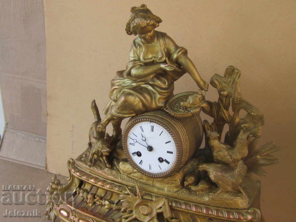 Livrarea top/rare ceas cu figurină franceză antică 19c.