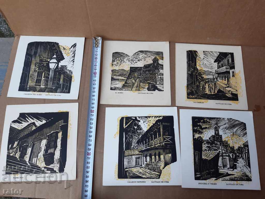 Graphics, drawings - Cuba, Santiago - 10 pieces + postcard with price € 3.99 | 7.80 BGN