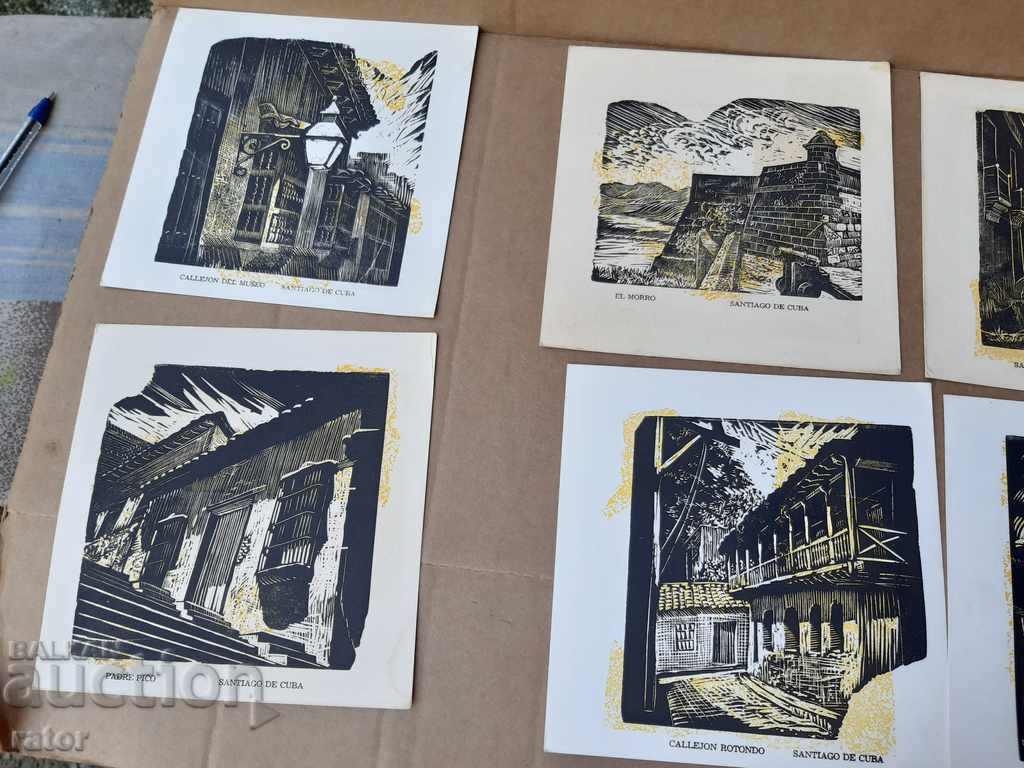 Auction Graphics, drawings - Cuba, Santiago - 10 pieces + card Auction Graphics, drawings - Cuba, Santiago - 10 pieces + card