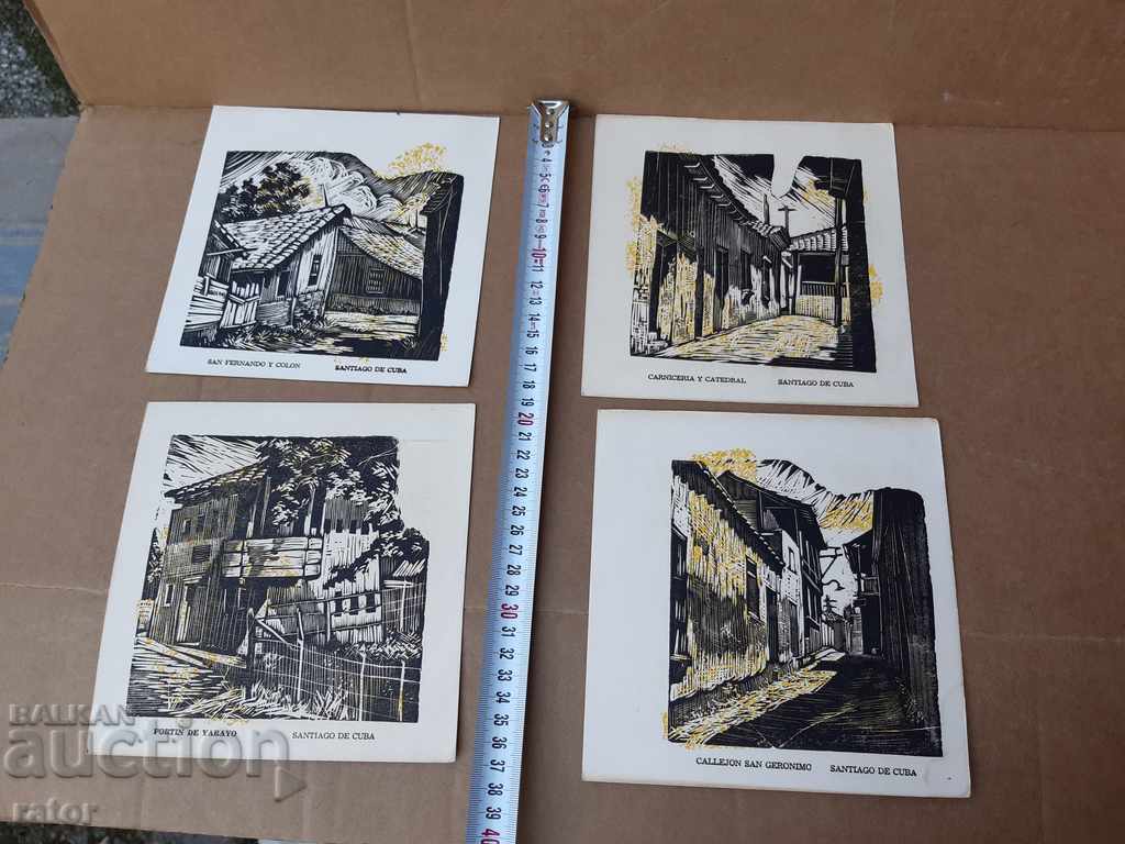 Graphics, drawings - Cuba, Santiago - 10 pieces + card - 5 Graphics, drawings - Cuba, Santiago - 10 pieces + card - 5