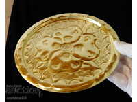 Platou din alamă, tavă, panou trifoi, noroc