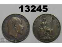 Великобритания 1 фартинг 1909 монета