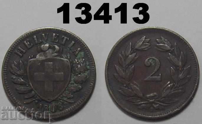 Switzerland 2 rapen 1908 VF coin