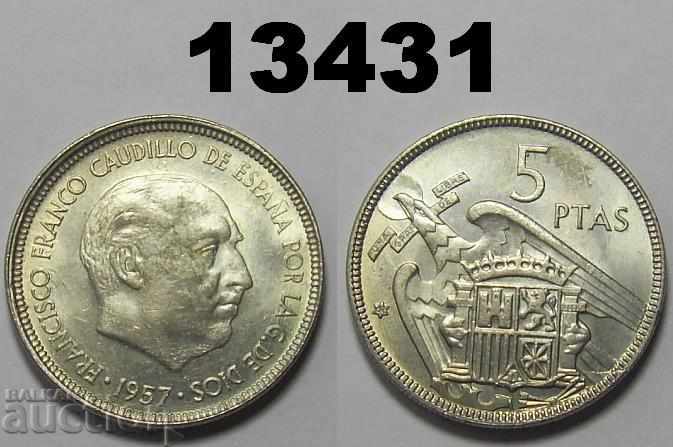 Испания 5 песети 1957/62 UNC прекрасна монета