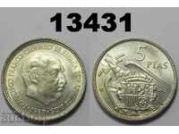 Spania 5 pesetas 1957/62 Monedă minunată a UNC