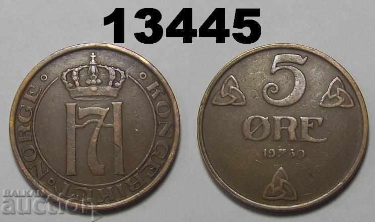Норвегия 5 оре 1930 монета