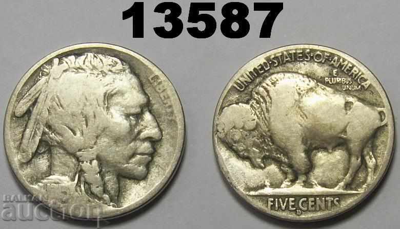 САЩ 5 цента 1915 D рядка монета