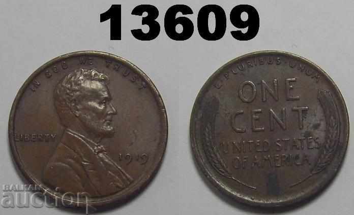 United States 1 cent 1919 AU coin
