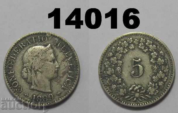 RARE! Switzerland 5 rapen 1889 coin